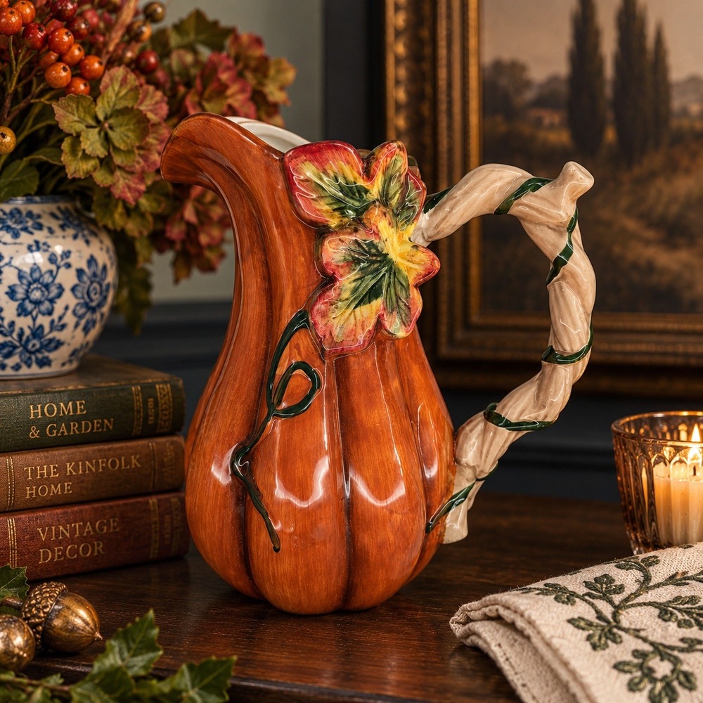 Vintage Otagiri Pumpkin Pitcher Ceramic Fall Autumn Harvest Decor 1990s